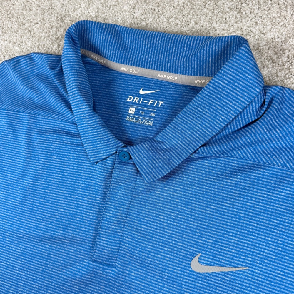 Nike Golf Polo‎ Mens XXL Blue Striped Dri-FIT Short Sleeve Performance Shirt